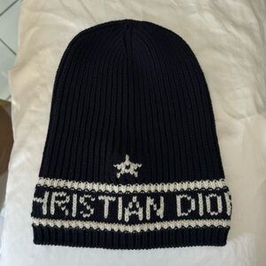 Christian Dior Wool Cashmere Star Beanie Navy Blue